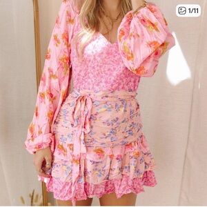 Mini Floral Pink Dress gives Loveshackfancy Vibes size Large no belt